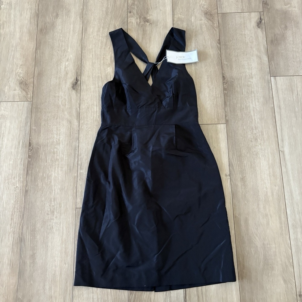 NWT J.Crew Dress Women's 4 Black 100% Silk Sleeveless Midi Cocktail Dress